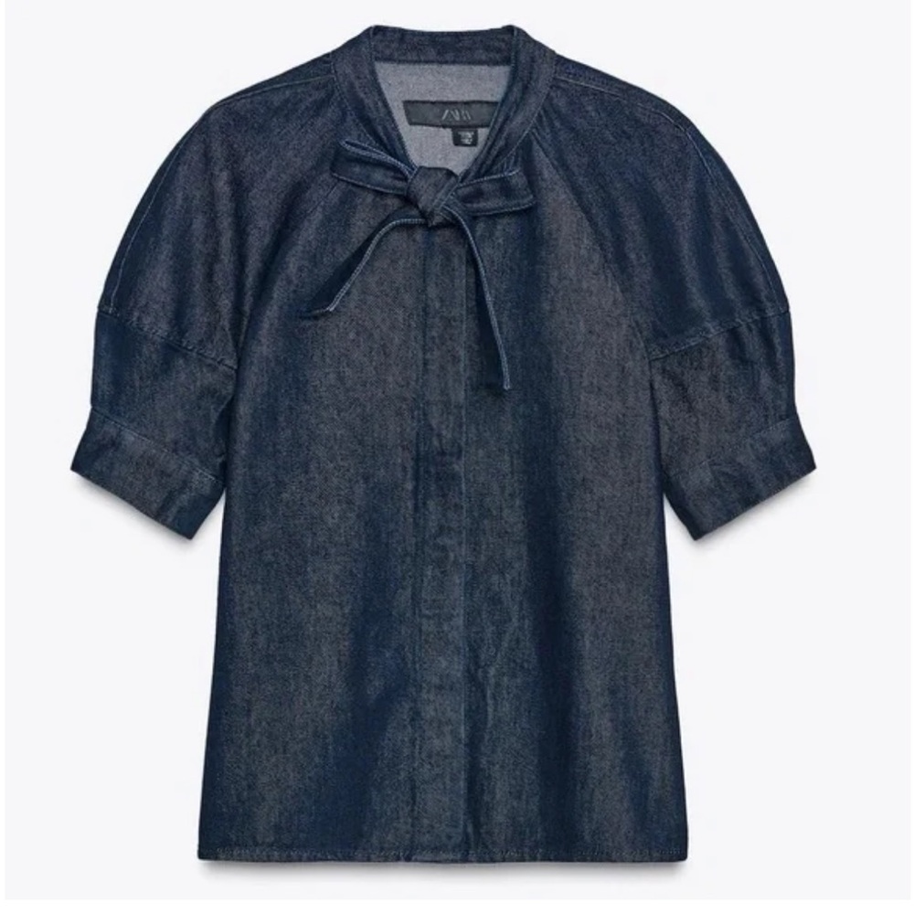 🆕 ZARA ZW COLLECTION DENIM SHIRT WITH TIE